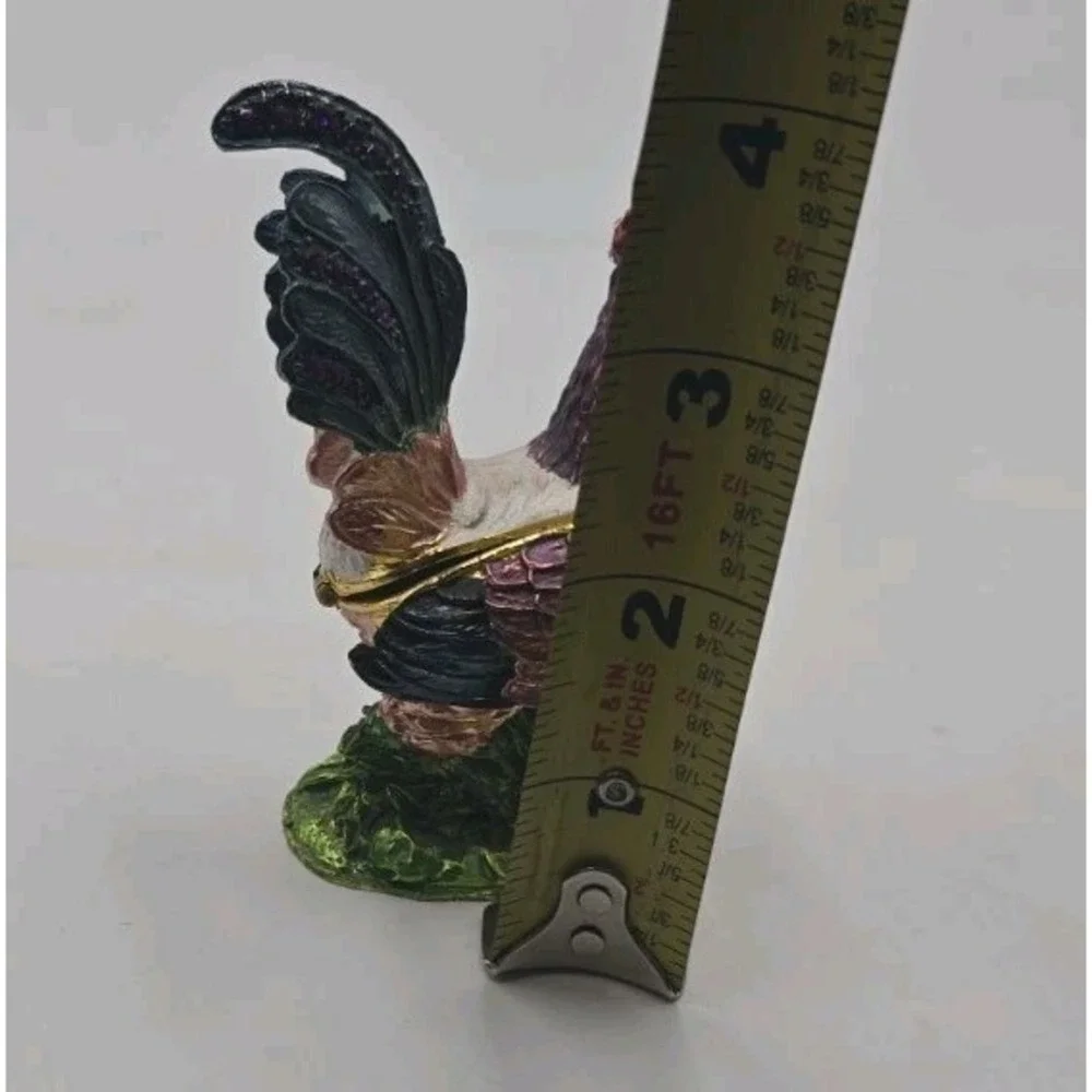 Leonardo Collection Hand Painted Enamel Rooster Trinket Box, Hinged Jewelry